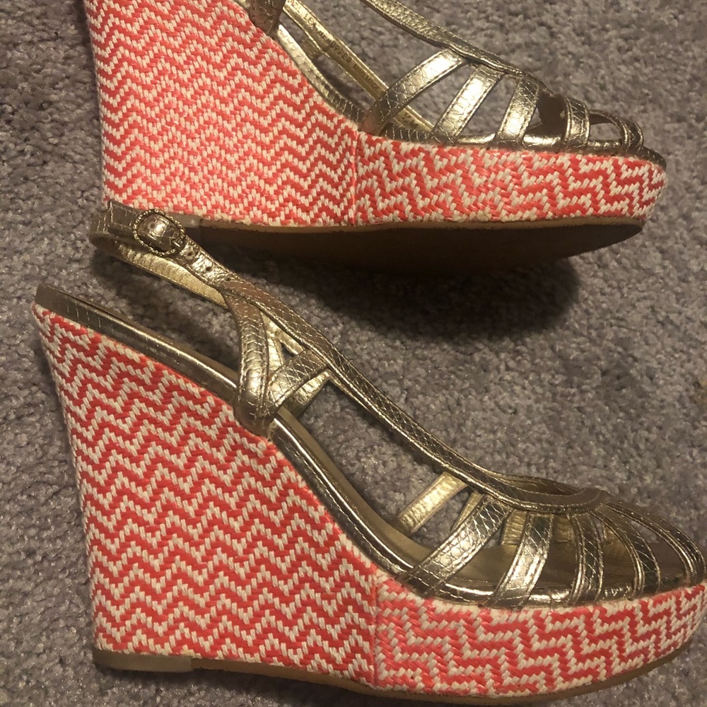 Lily Pulitzer Gold and Pink Wedges